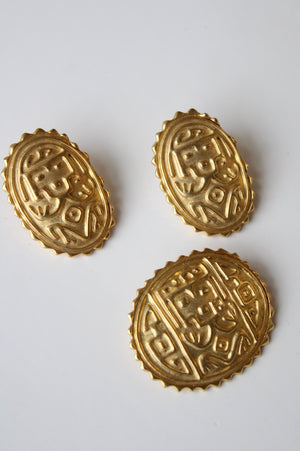 JJ 1988 Gold Vintage Tribal Style Earring & Brooch Pin Set