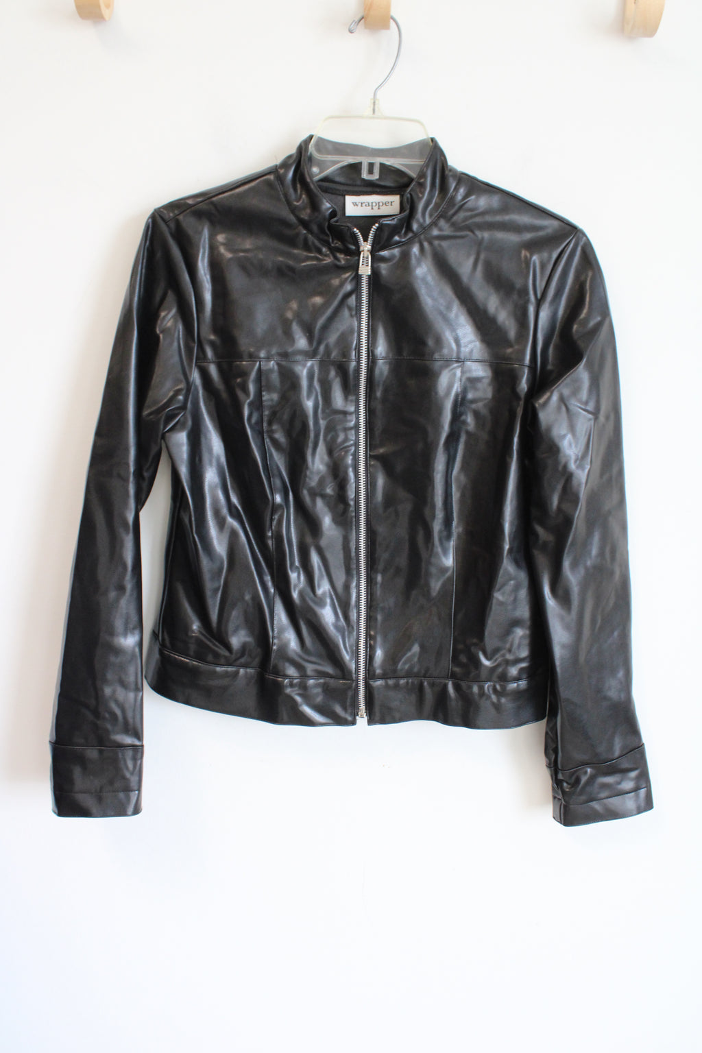 Wrapper Black Faux Leather Jacket | XS