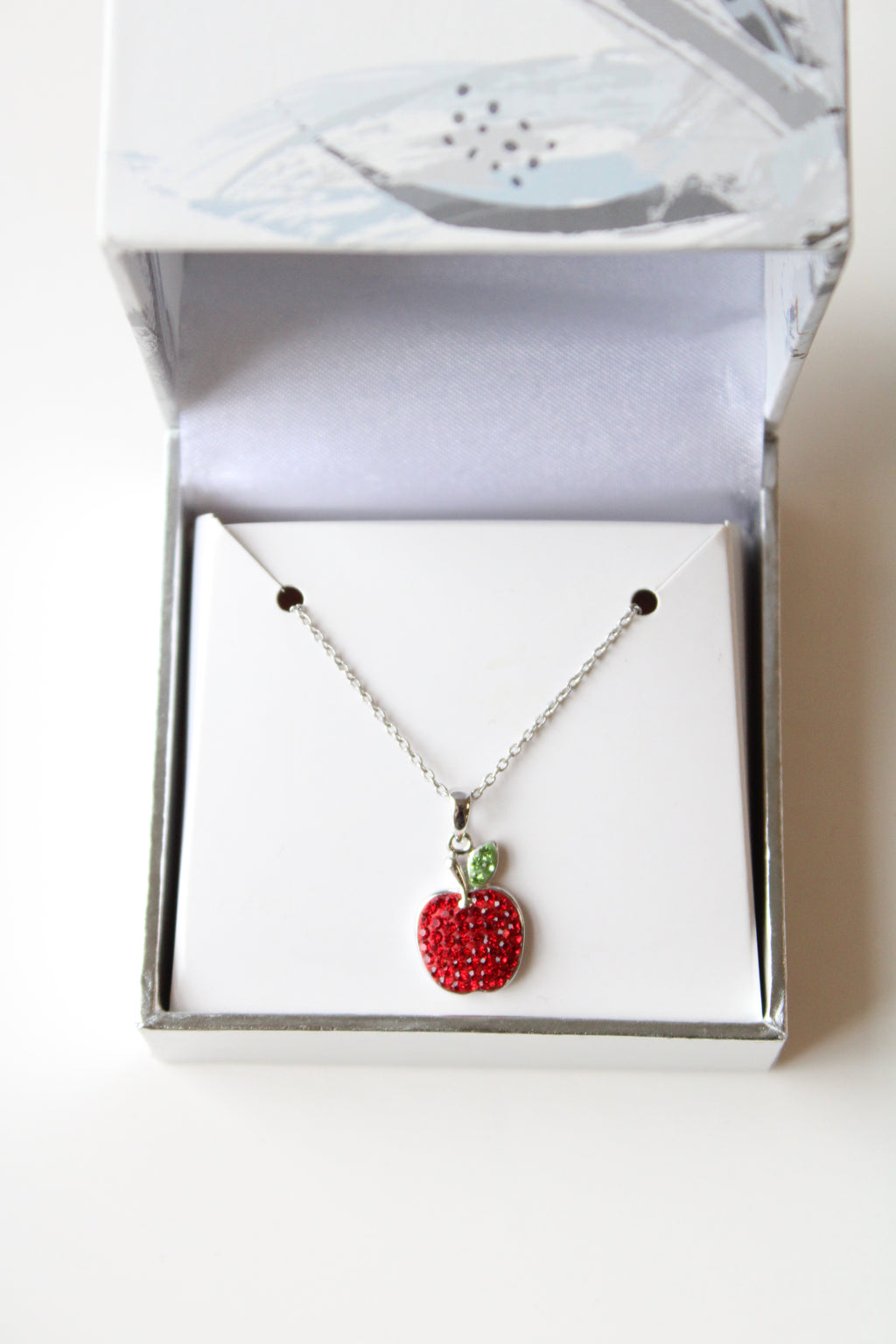 Red Crystal Apple Silver Necklace