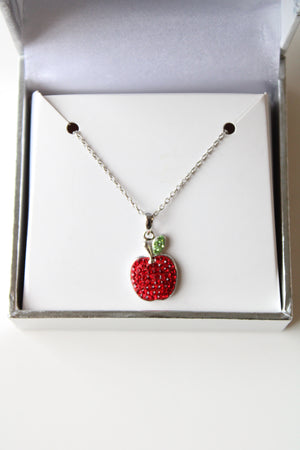 Red Crystal Apple Silver Necklace