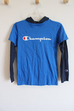 Champion Cobalt Blue Hooded Long Sleeved Shirt | Youth M (10/12)