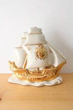Vintage Schooner Mid Century Ceramic Gold Painted Sail Boat