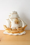 Vintage Schooner Mid Century Ceramic Gold Painted Sail Boat