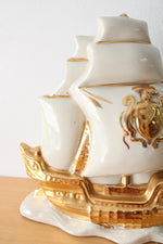 Vintage Schooner Mid Century Ceramic Gold Painted Sail Boat