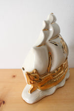 Vintage Schooner Mid Century Ceramic Gold Painted Sail Boat
