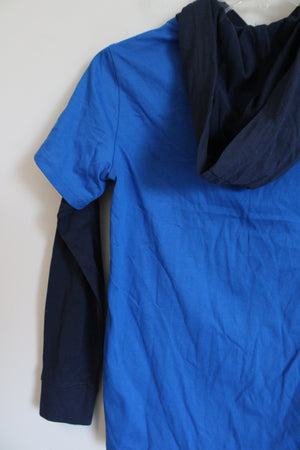 Champion Cobalt Blue Hooded Long Sleeved Shirt | Youth M (10/12)