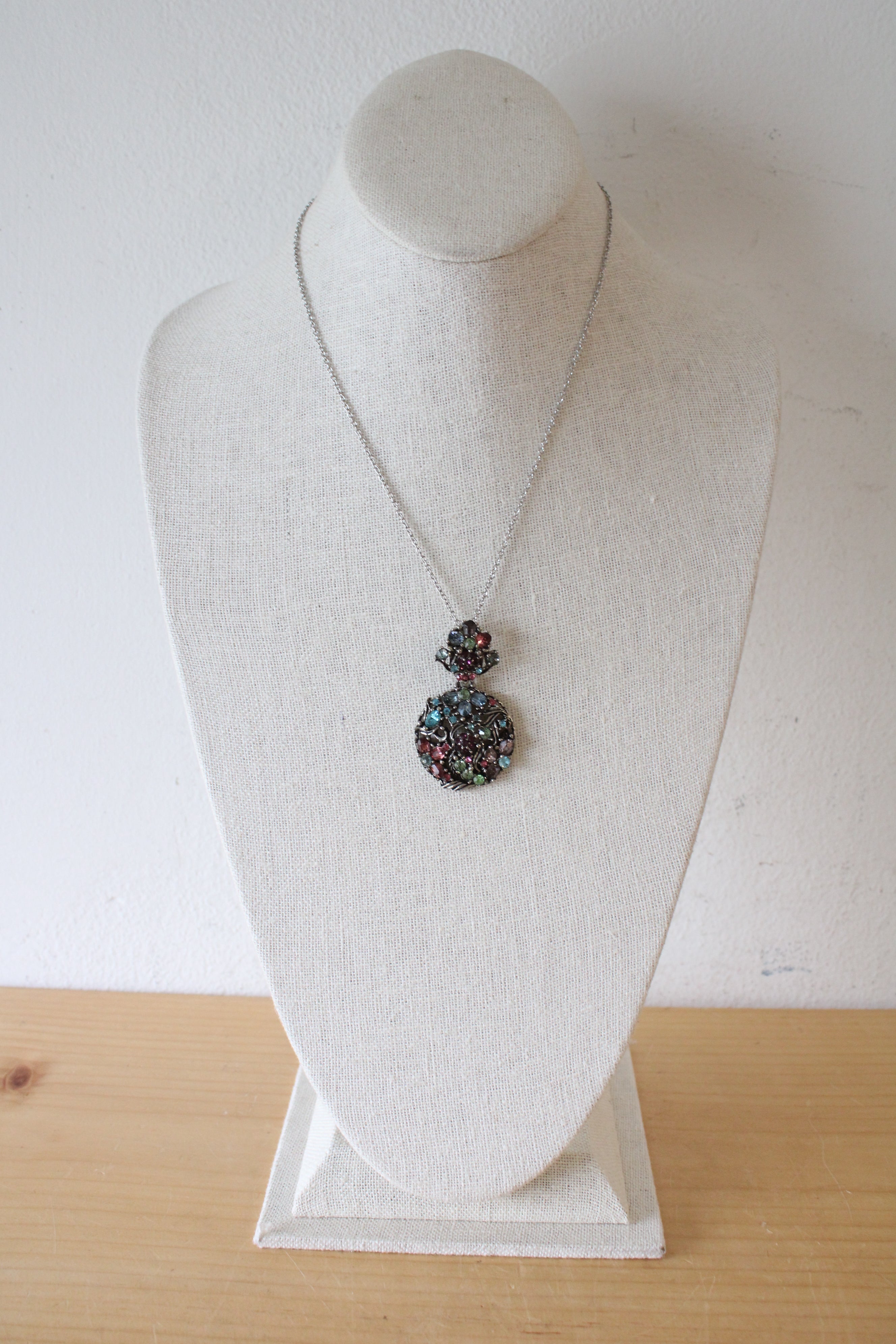 Multicolored Rhinestone Pendant Silver Necklace