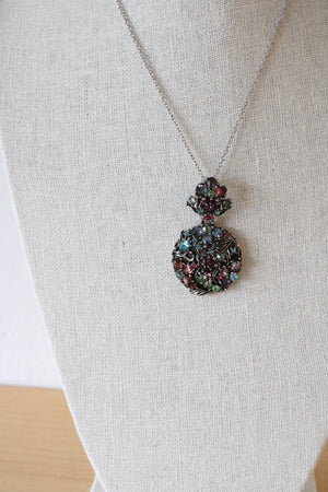 Multicolored Rhinestone Pendant Silver Necklace