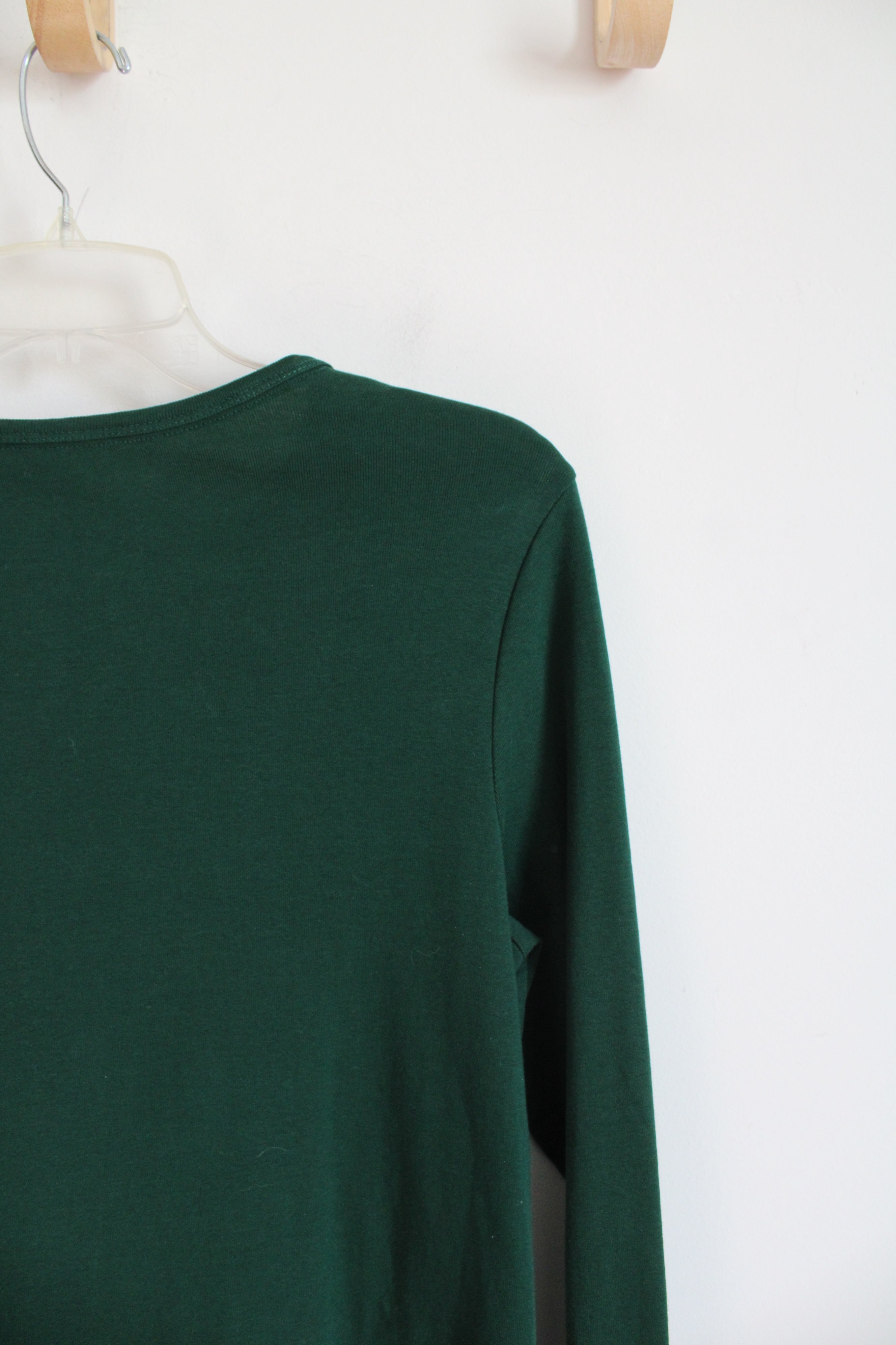 Lands' End Dark Green Shaped Fit Long Sleeved Cotton Shirt | M