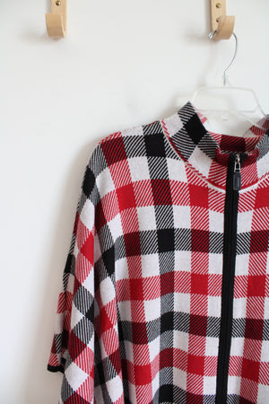 Preswick & Moore Red Black & White Plaid Full Zip Poncho | L/XL