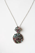 Multicolored Rhinestone Pendant Silver Necklace