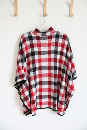 Preswick & Moore Red Black & White Plaid Full Zip Poncho | L/XL