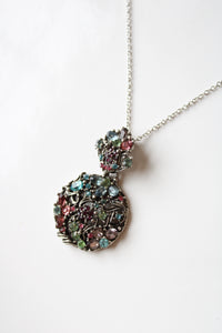 Multicolored Rhinestone Pendant Silver Necklace