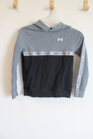 Under Armour ColdGear Black Gray Color Blocked Cotton Blend Hoodie | Youth M (10/12)