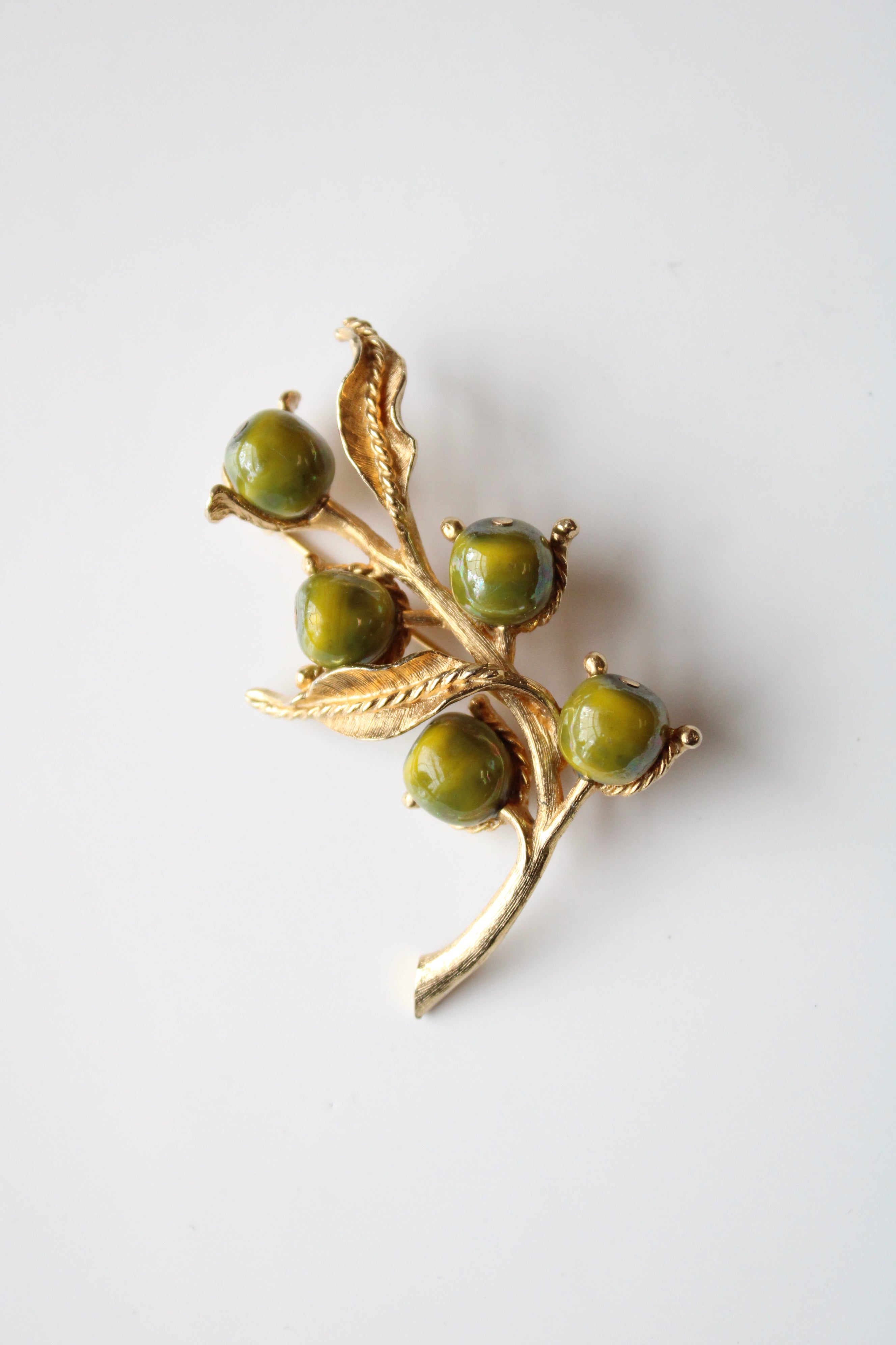 Judith McCann Green Apple Tree Branch Brooch Pin