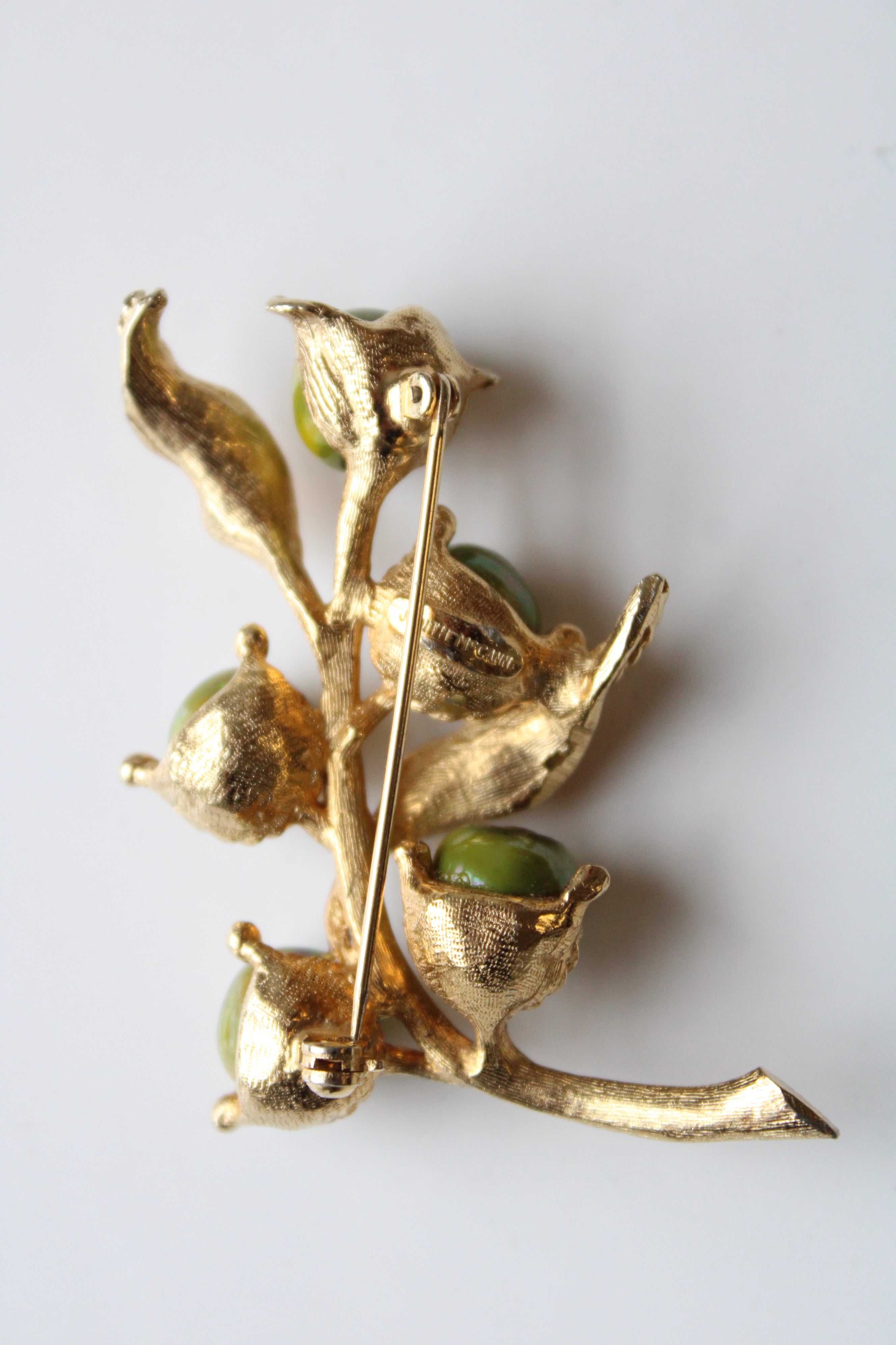 Judith McCann Green Apple Tree Branch Brooch Pin