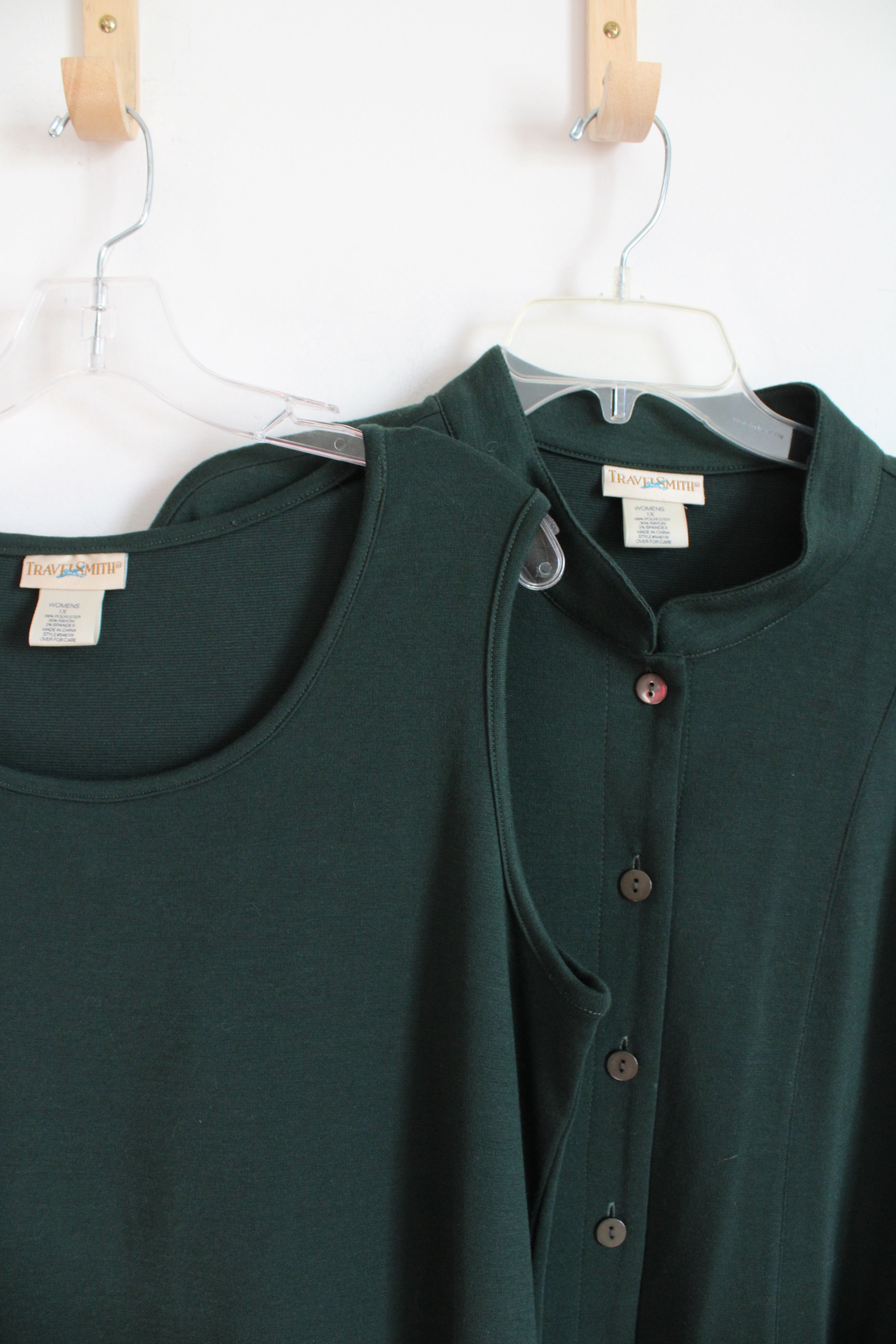 Travel Smith Vintage Dark Green Long Sleeved Button Down Top & Dress Set | 1X