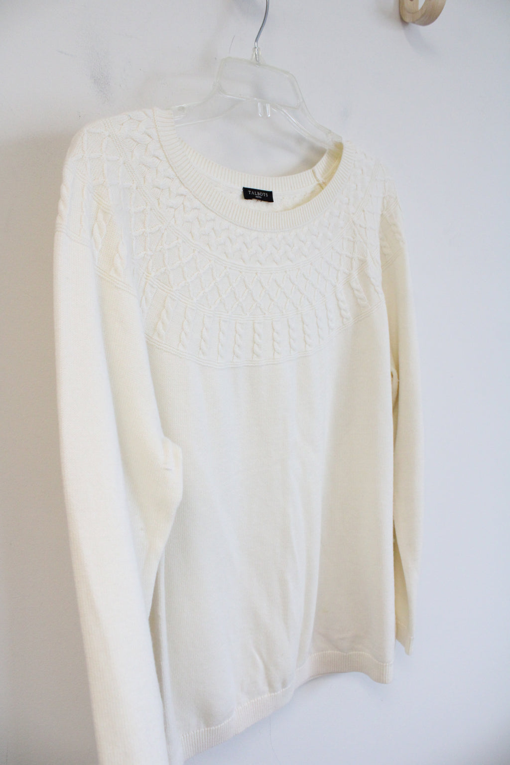 Talbots Cream Textured Cable Knit Sweater | XL Petite