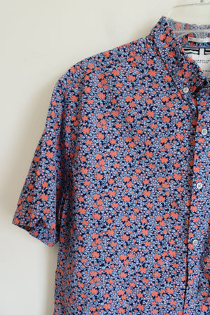 Denim & Flower Blue & Pink Floral Short Sleeved Button Down Shirt | XL