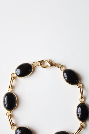 Onyx Oval Stone Gold Chain Bracelet