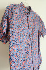 Denim & Flower Blue & Pink Floral Short Sleeved Button Down Shirt | XL