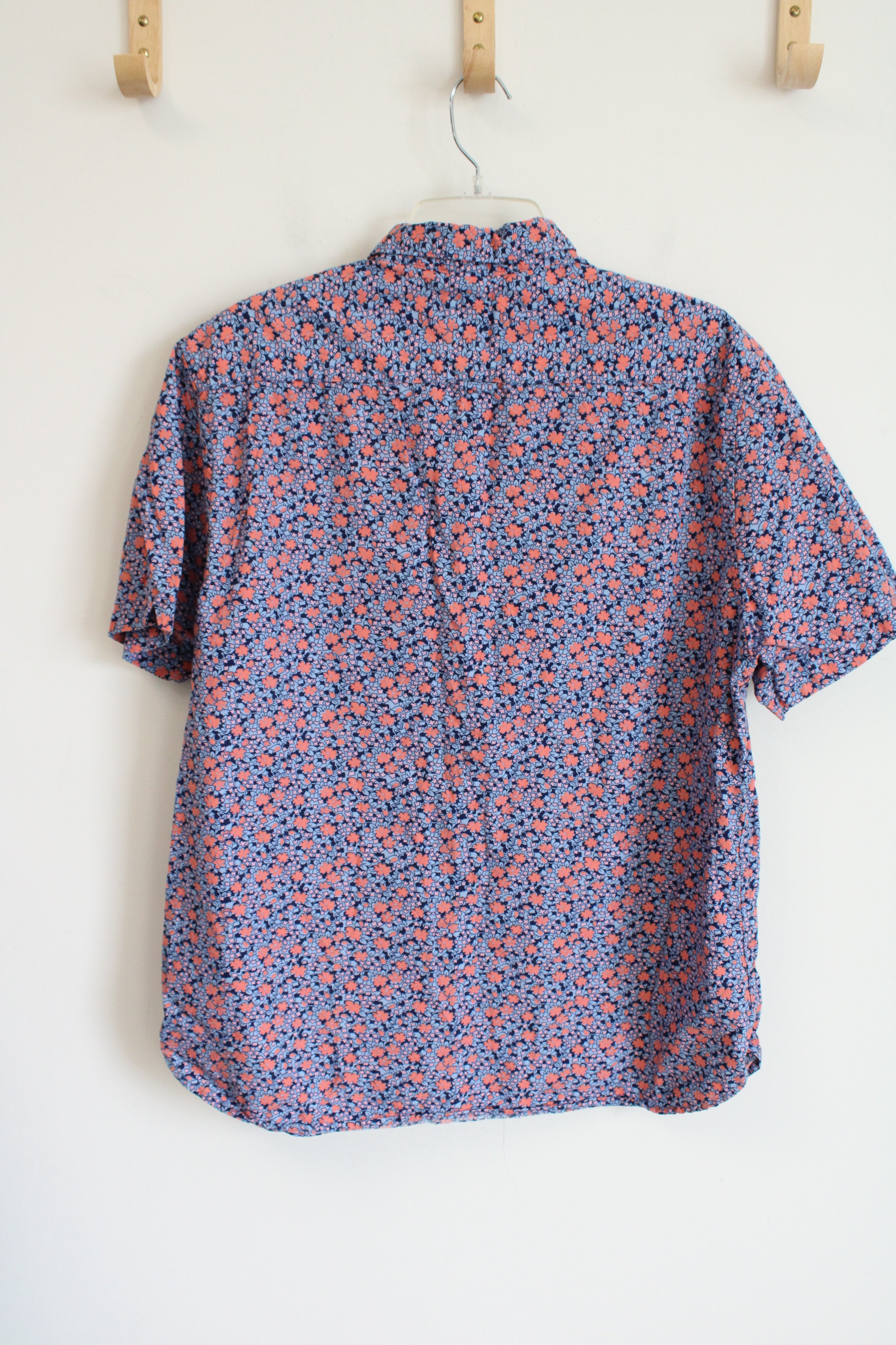 Denim & Flower Blue & Pink Floral Short Sleeved Button Down Shirt | XL