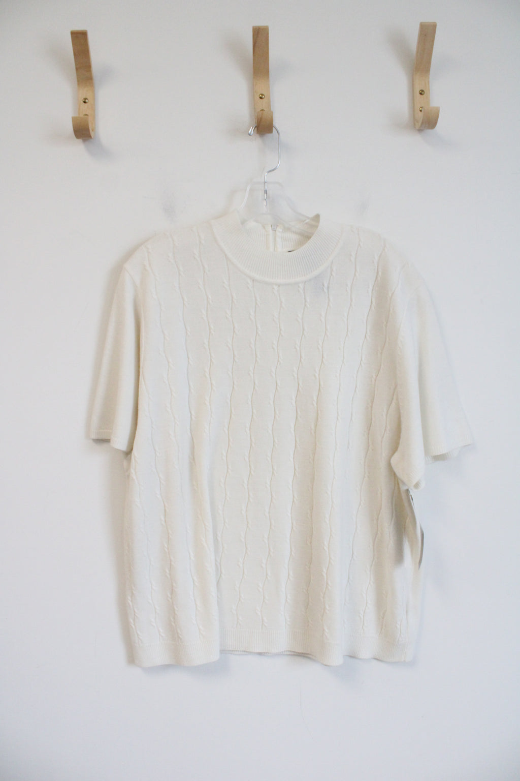 NEW Koret Cream Ribbed Textured Mock Neck Top | 2X