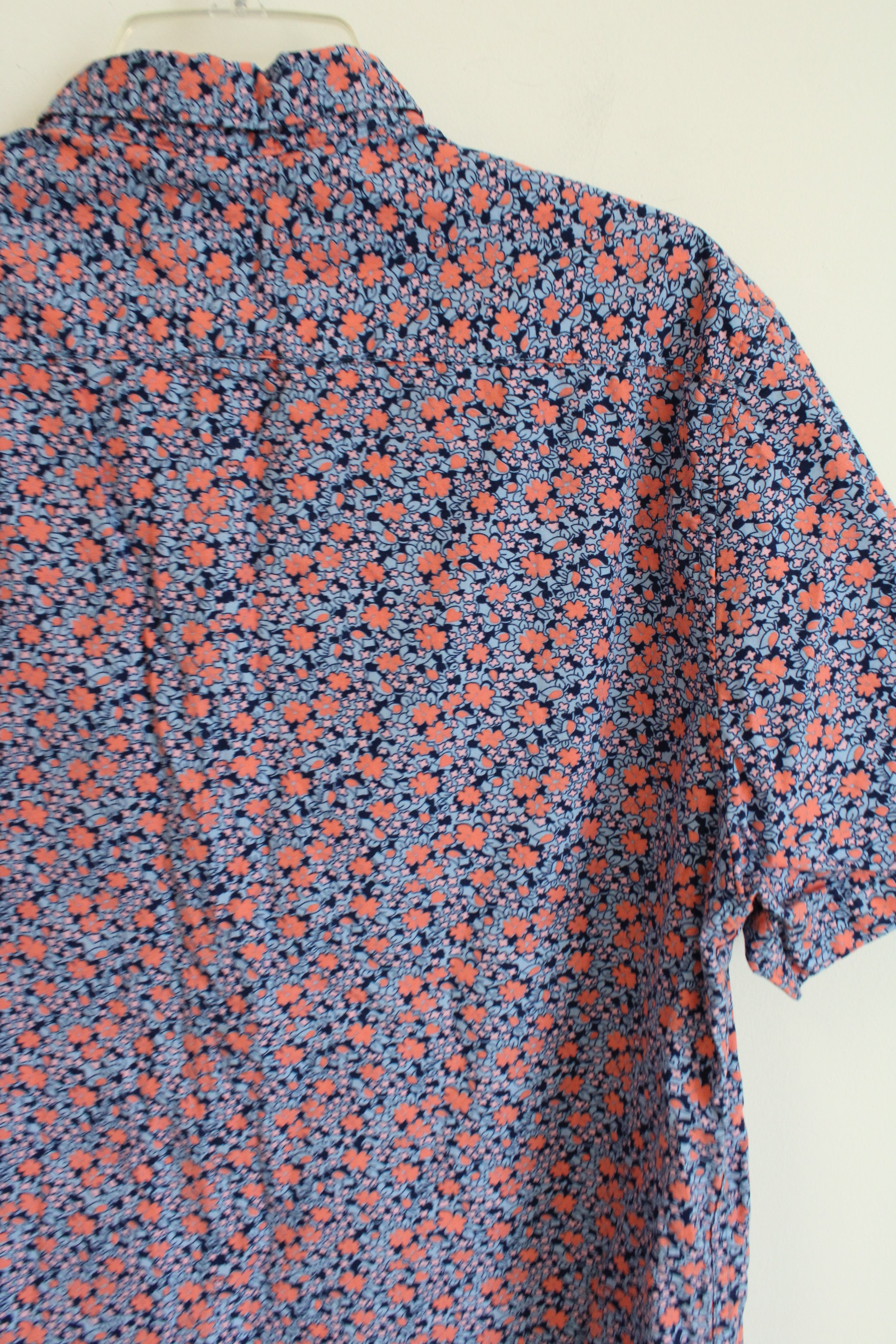 Denim & Flower Blue & Pink Floral Short Sleeved Button Down Shirt | XL