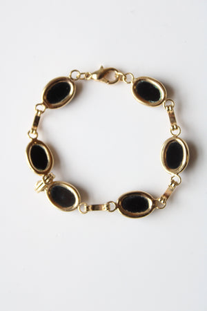 Onyx Oval Stone Gold Chain Bracelet