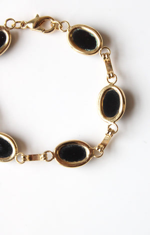 Onyx Oval Stone Gold Chain Bracelet