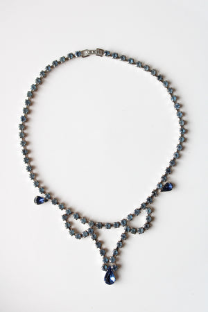 Vintage Blue Rhinestone Swag Choker Necklace