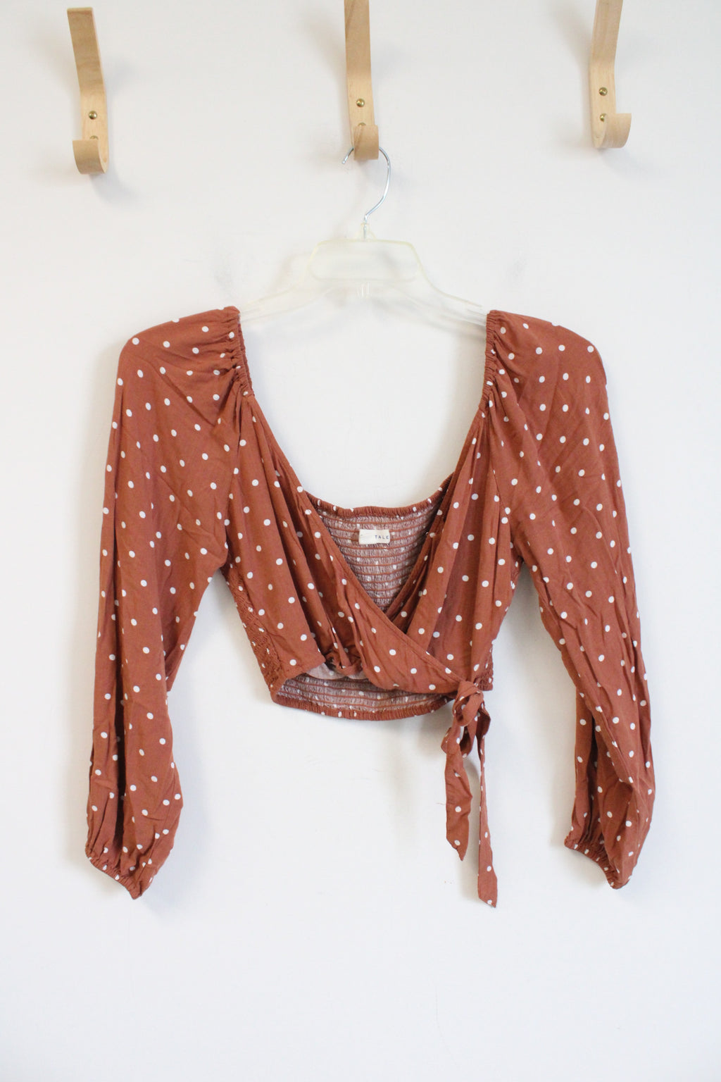 Aeropostale Rust Smocked Wrap Long Sleeved Cropped Top | M