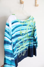 Weekends By Chico's Blue & Green Patterned Top | 3 (XL)