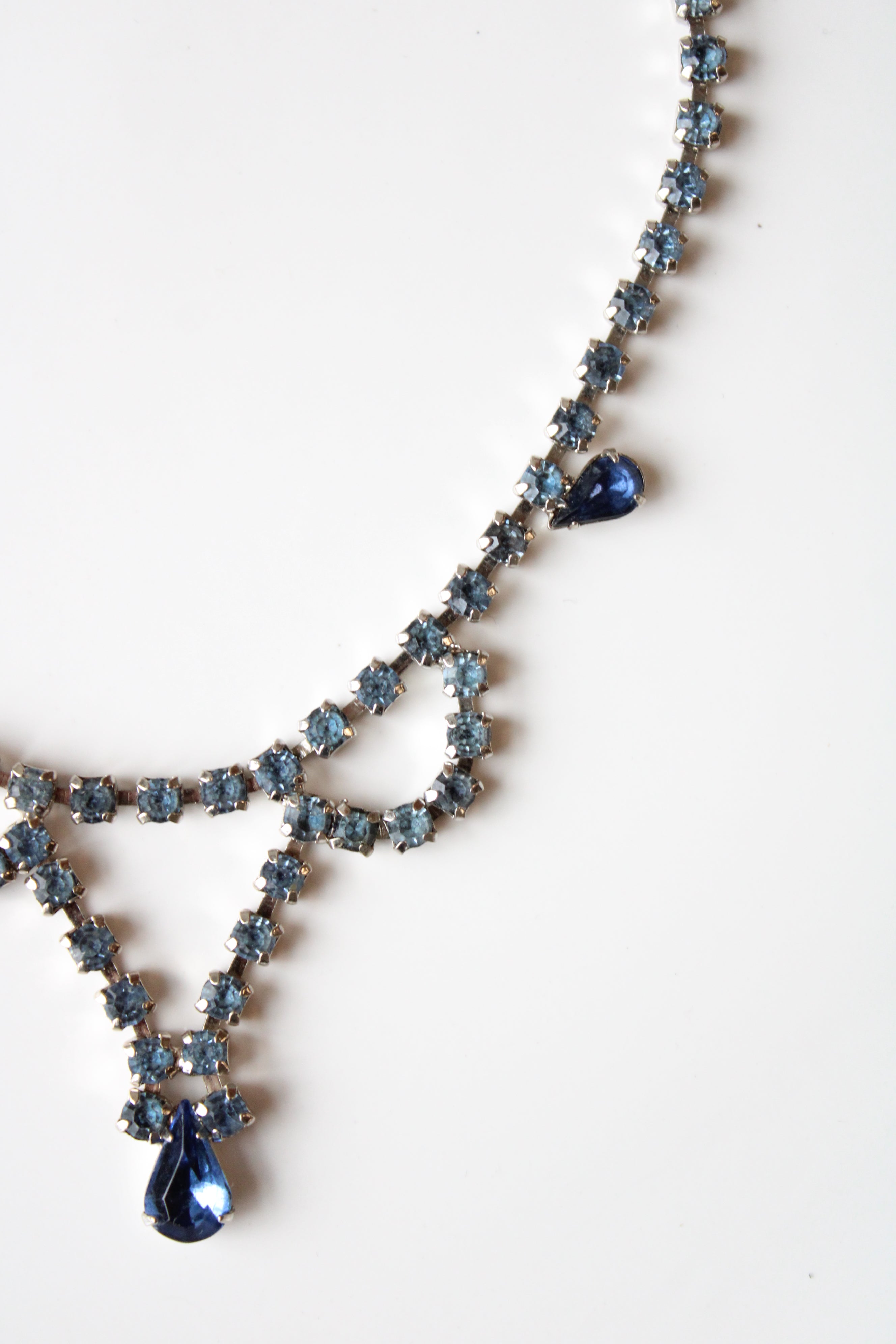 Vintage Blue Rhinestone Swag Choker Necklace