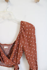 Aeropostale Rust Smocked Wrap Long Sleeved Cropped Top | M