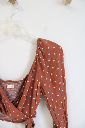 Aeropostale Rust Smocked Wrap Long Sleeved Cropped Top | M