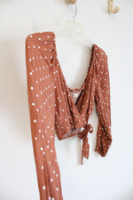 Aeropostale Rust Smocked Wrap Long Sleeved Cropped Top | M