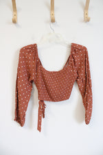 Aeropostale Rust Smocked Wrap Long Sleeved Cropped Top | M