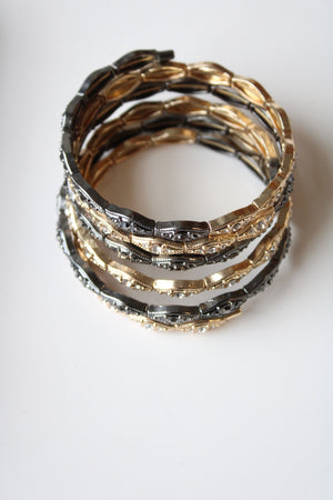 Gold & Black Metal Coil Expandable Stack Bracelet