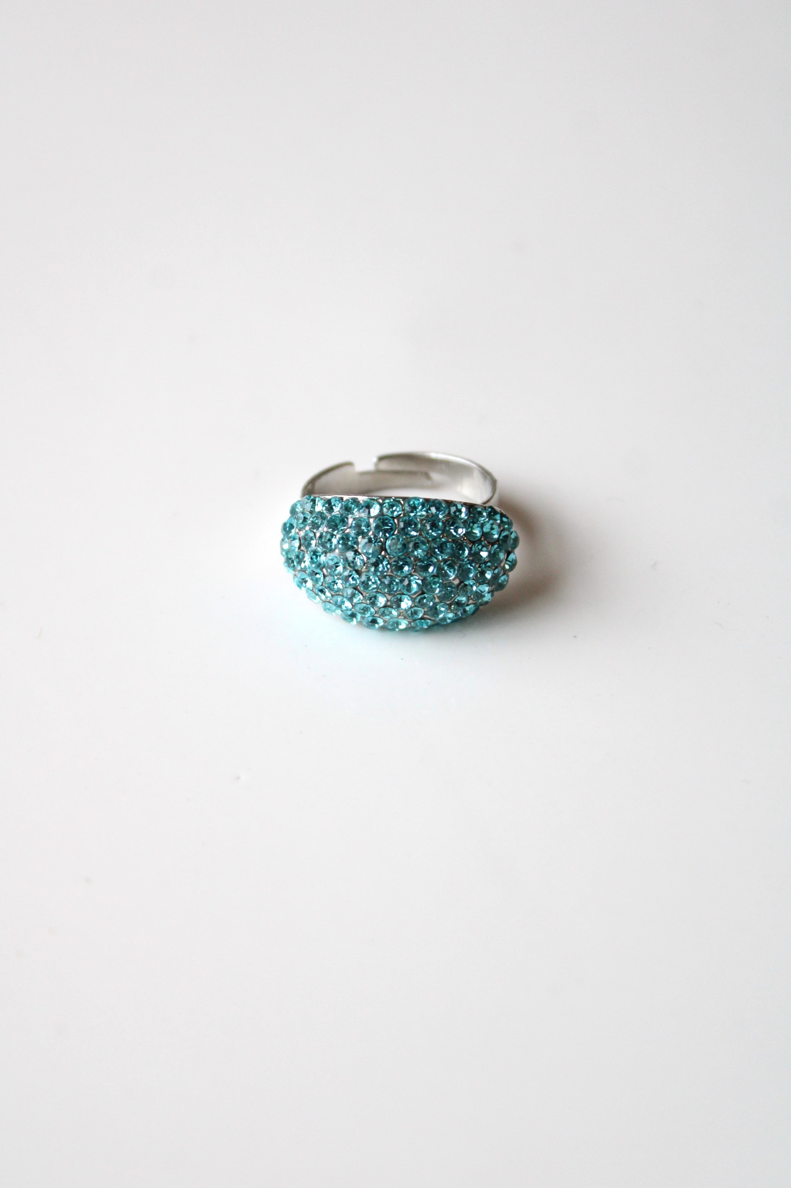 Blue Rhinestone Silver Ring