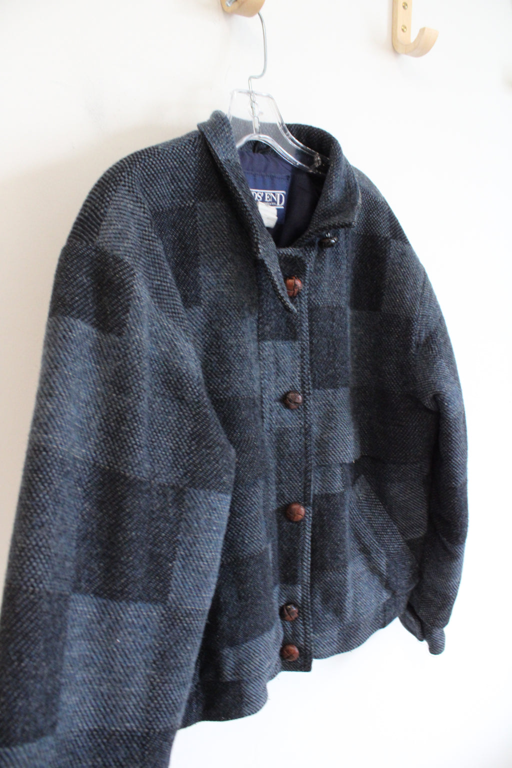 Lands' End Vintage Wool Blend Blue Plaid Button Down Jacket | M