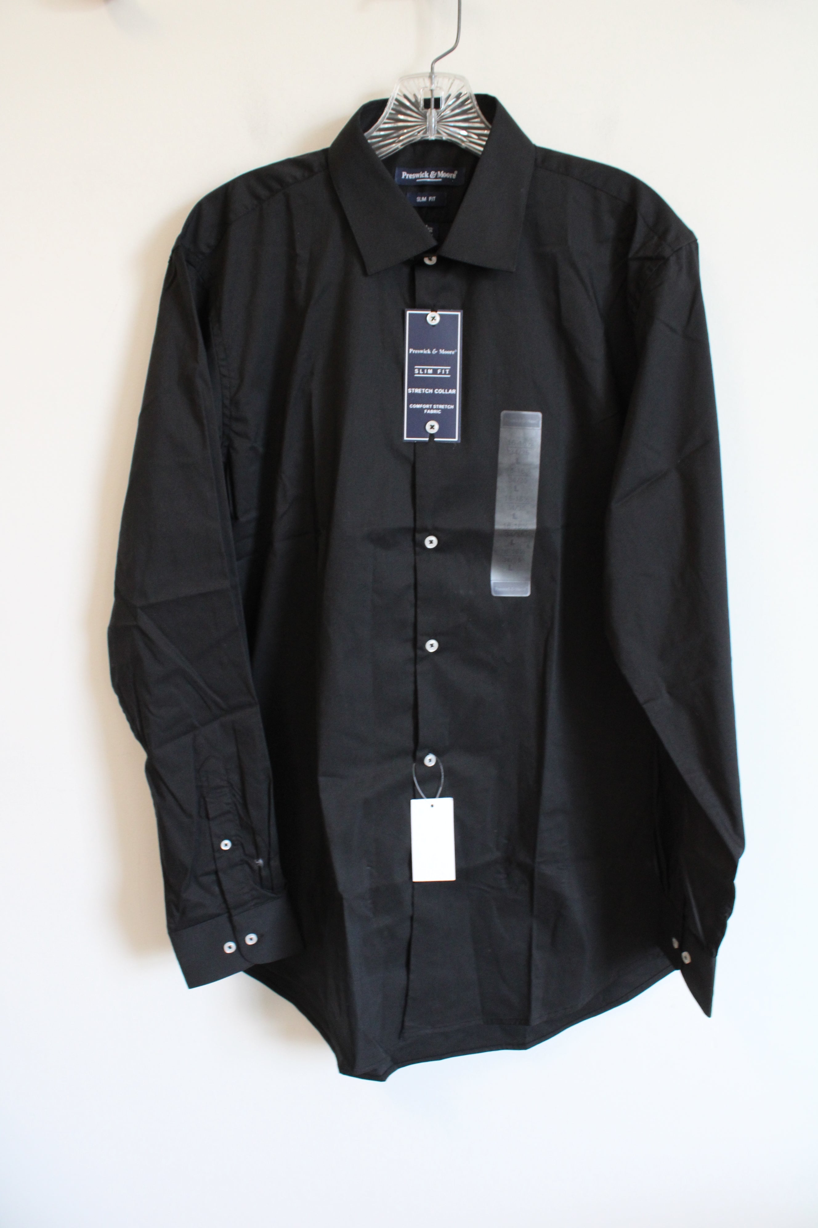 NEW Preswick & Moore Black Slim Fit Button Down Shirt | L 16-16 1/2 34/35