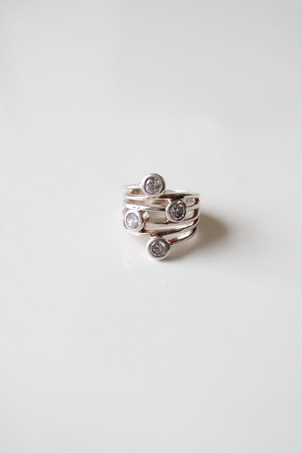 PDI Silver Stacked Clear Stone Ring | Size 4.5