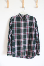 David Taylor Green Maroon & White Plaid Flannel Shirt | L