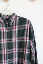 David Taylor Green Maroon & White Plaid Flannel Shirt | L