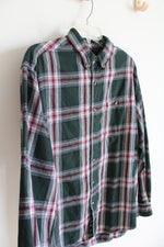 David Taylor Green Maroon & White Plaid Flannel Shirt | L