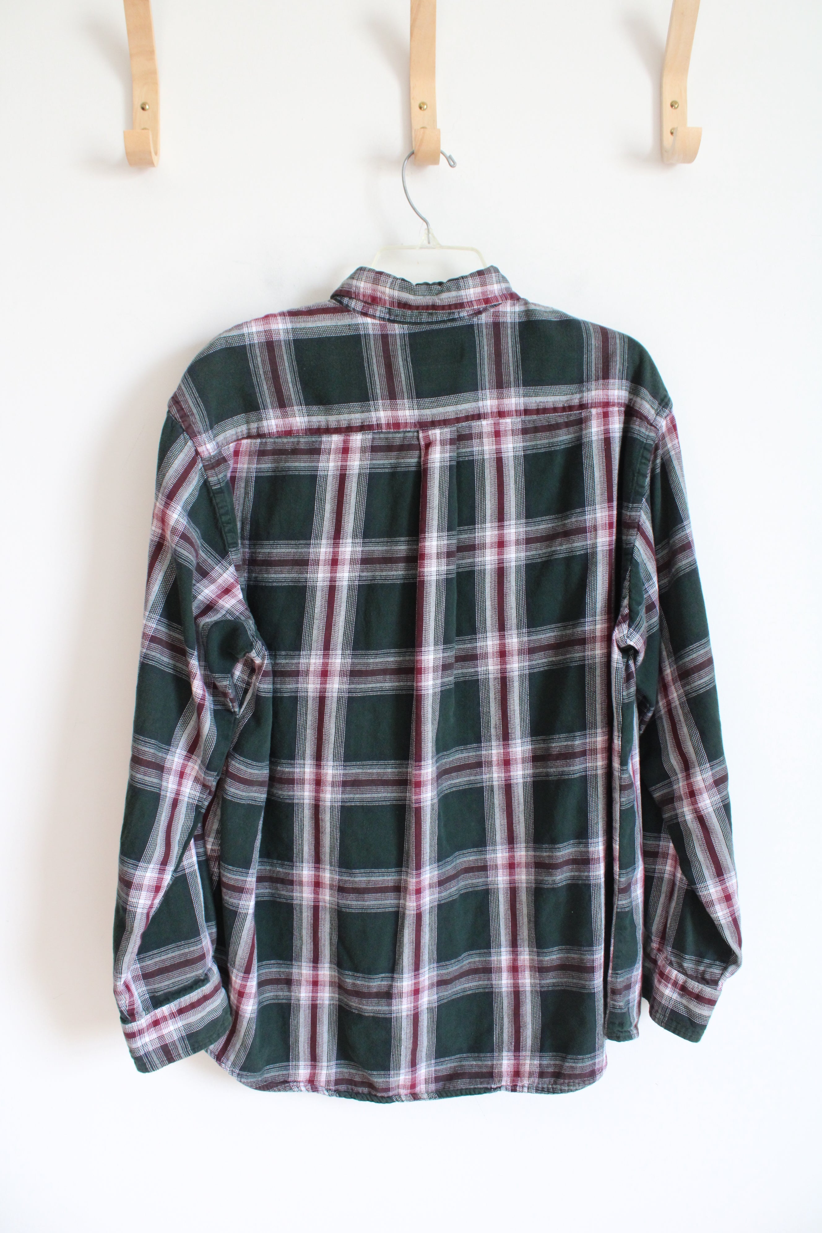 David Taylor Green Maroon & White Plaid Flannel Shirt | L