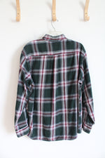 David Taylor Green Maroon & White Plaid Flannel Shirt | L