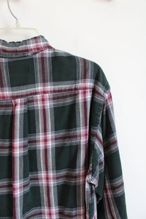 David Taylor Green Maroon & White Plaid Flannel Shirt | L