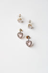 Rose Gold Heart & Yellow Gold Rhinestone Stud 925 Earring Set